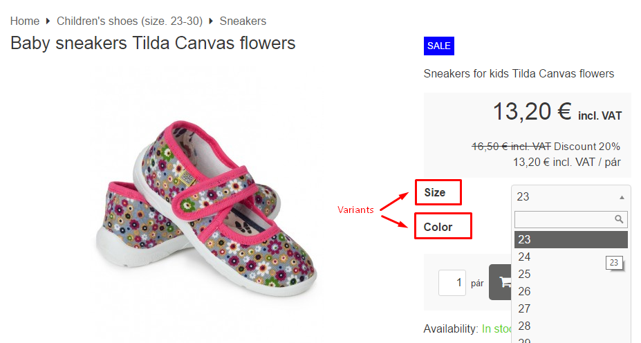 variant visibility on the product page