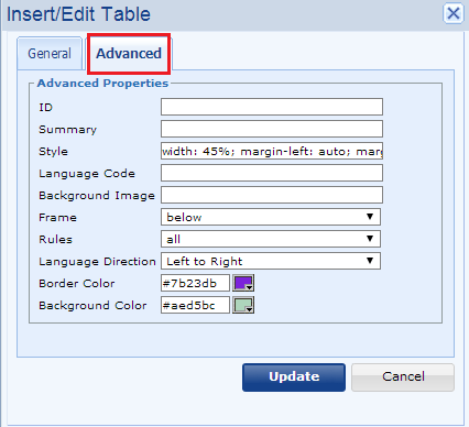 Advanced editing of table