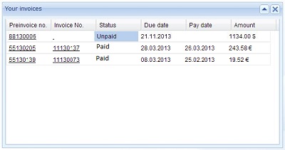 Invoices in website