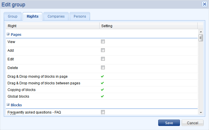 User groups and their rights