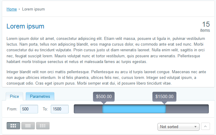 Price range slider - product filtering