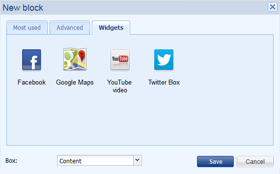 Social media widget Facebook and Twitter box