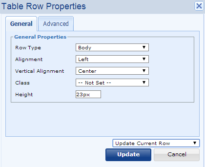 row properties