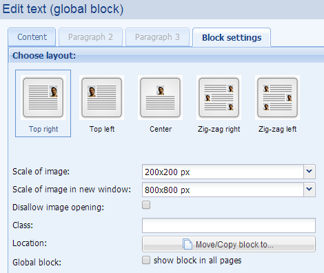 layout of pictures in text editor