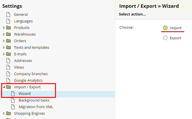 import export wizard