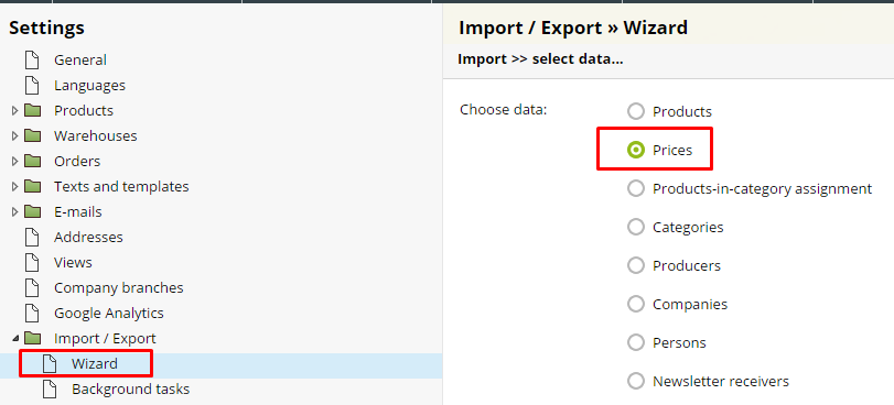 import price variants