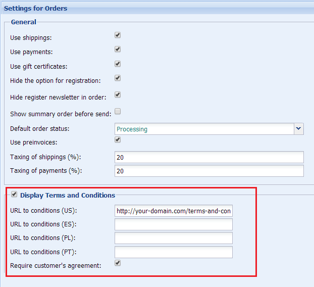 order settings