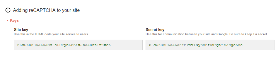 site key and secret key