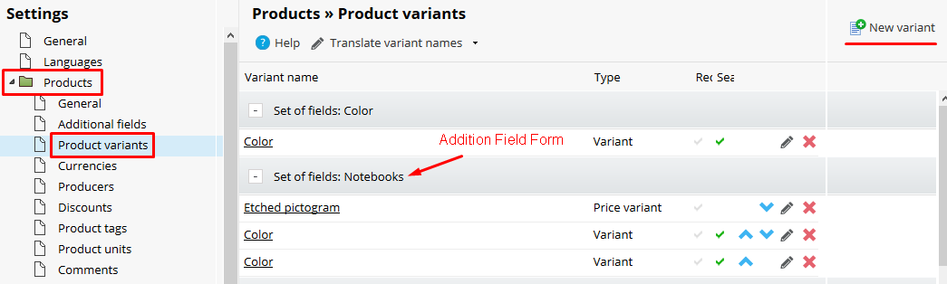 product variants new