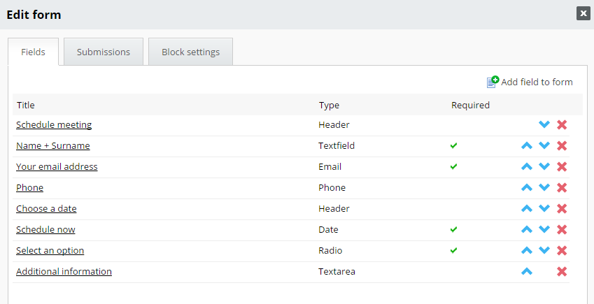 form in admin section