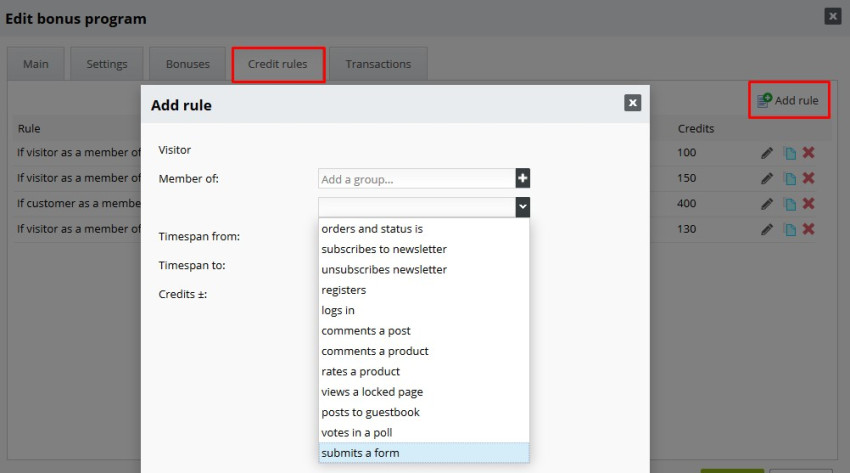 add rule transaction